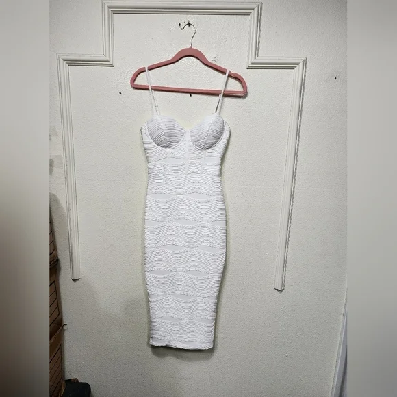Lulus Undeniable Icon White Textured Bustier Bodycon Midi Dress S Wedding Party - Picture 6 of 10